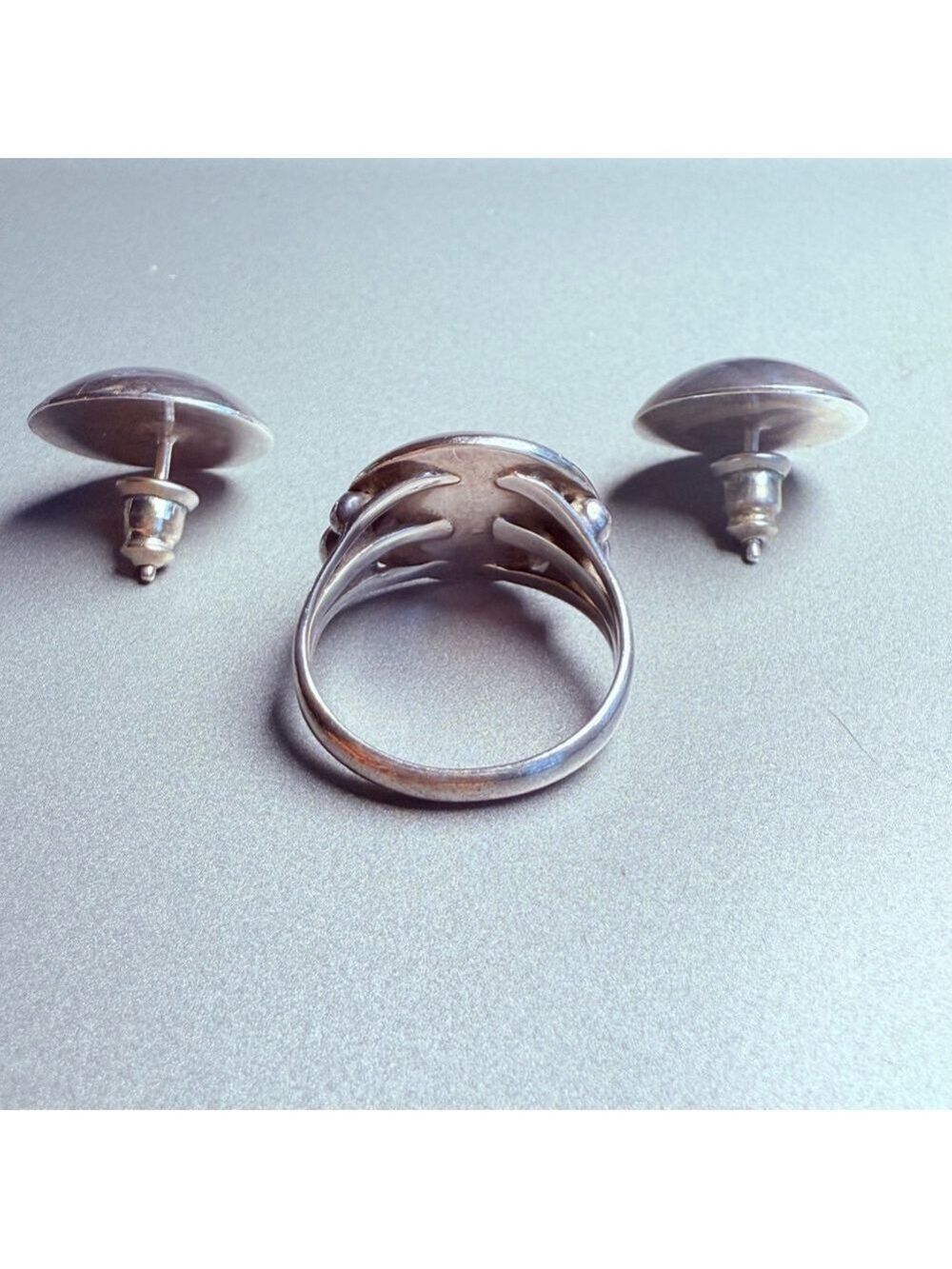 Navajo Modernist Gilbert Gomez Sterling Silver Bracelet, Ring, Earrings Set VTG - Picture 5 of 13